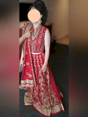 💃 Red and Gold Embroidered Lehenga Choli Set